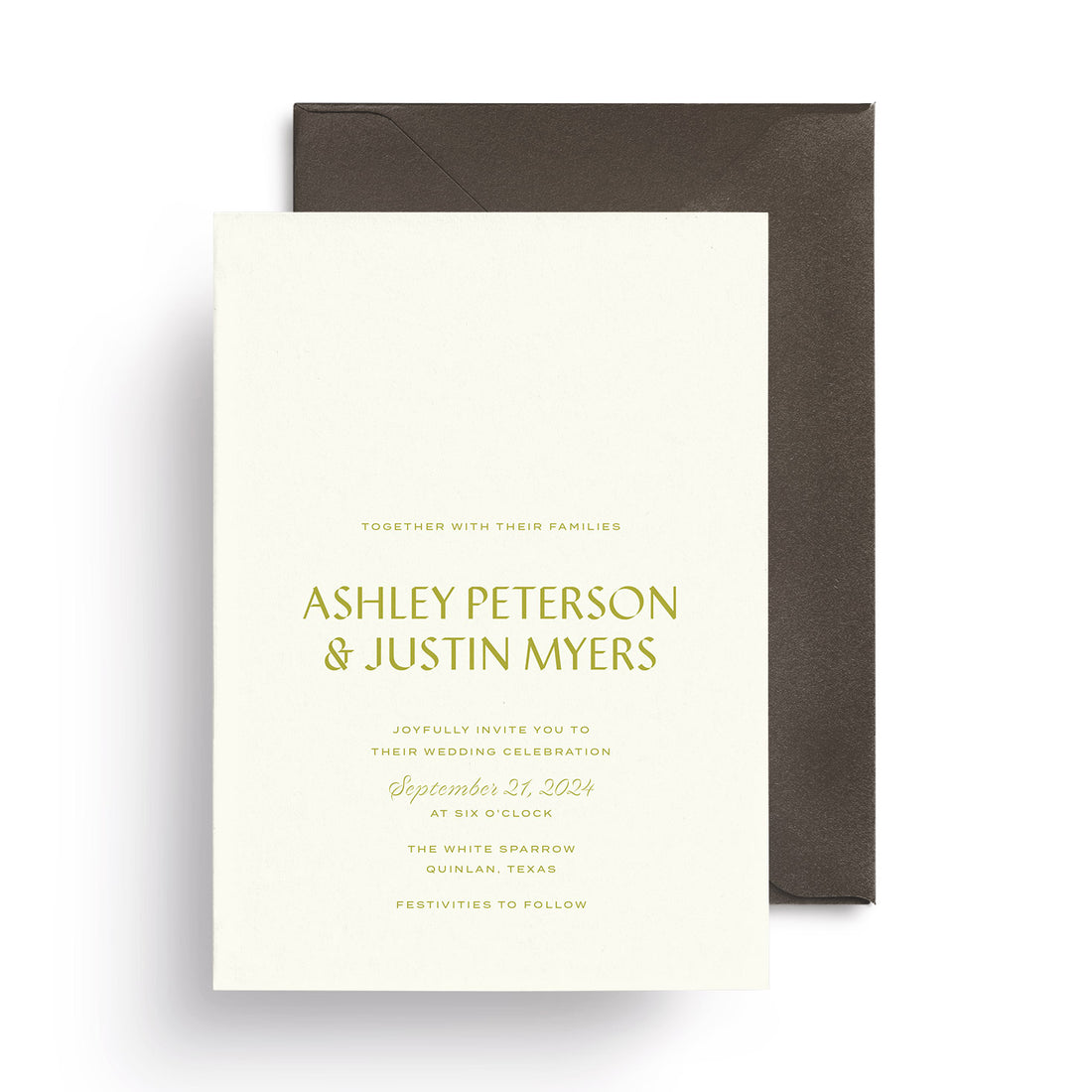 Customizable wedding invitation and envelope inspired by Dallas, Texas.
