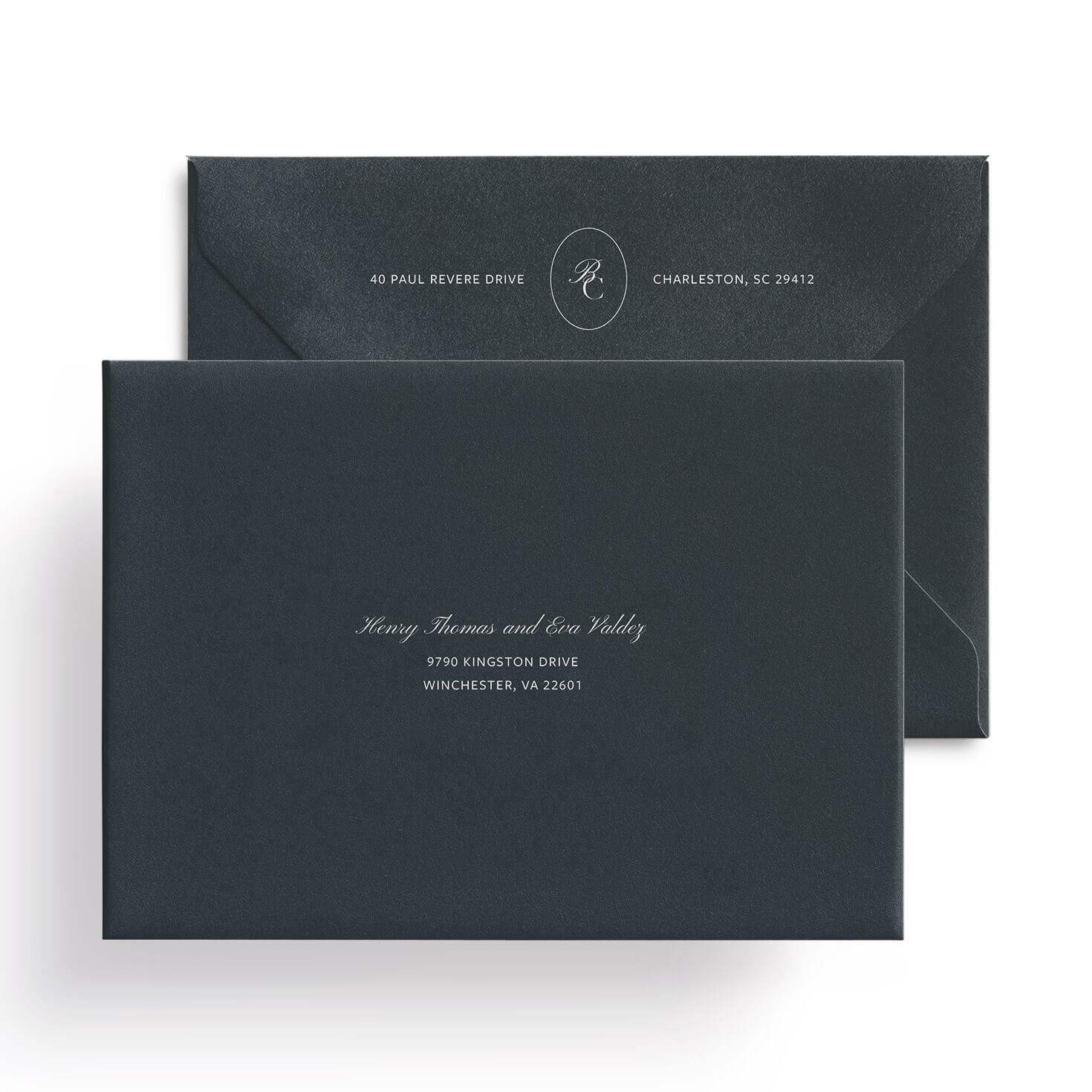 Digital address printing for wedding invitations inspired by Charleston, South Carolina.